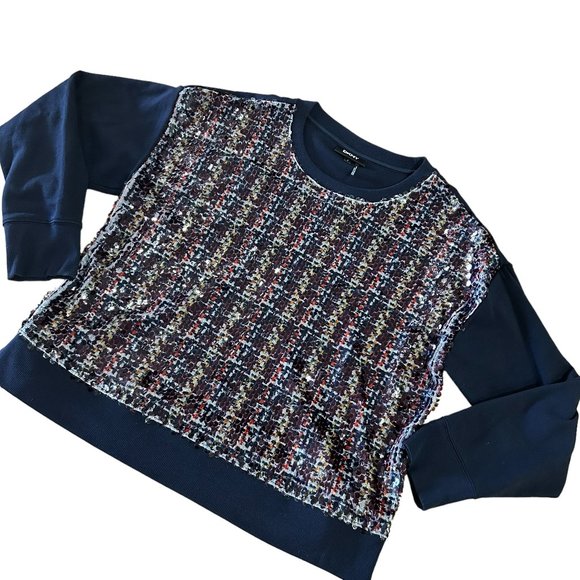 Dkny Tops - DKNY Sequinned "Plaid" Sweat Shirt Size L